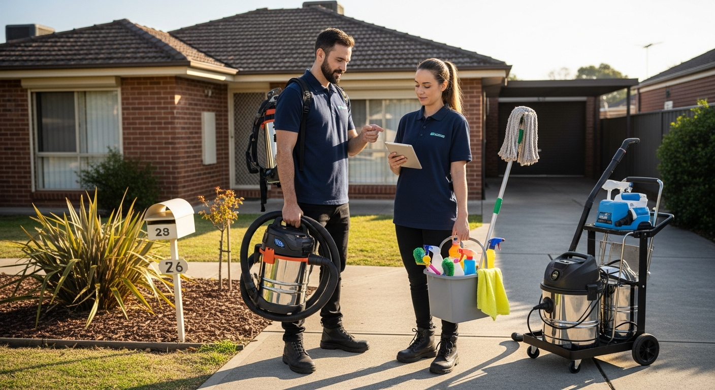 Cleaners outside rental property Albanvale