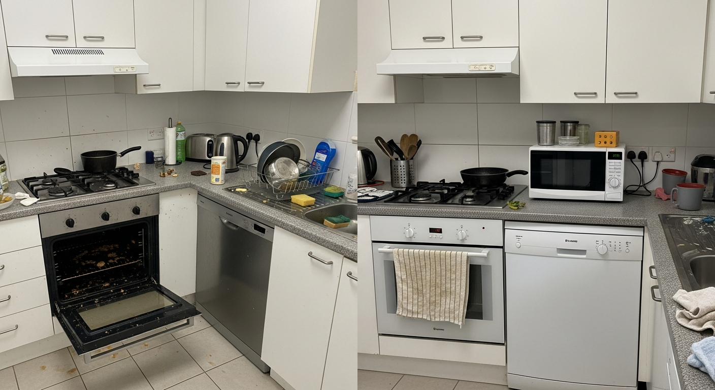 Before and after vacate kitchen clean