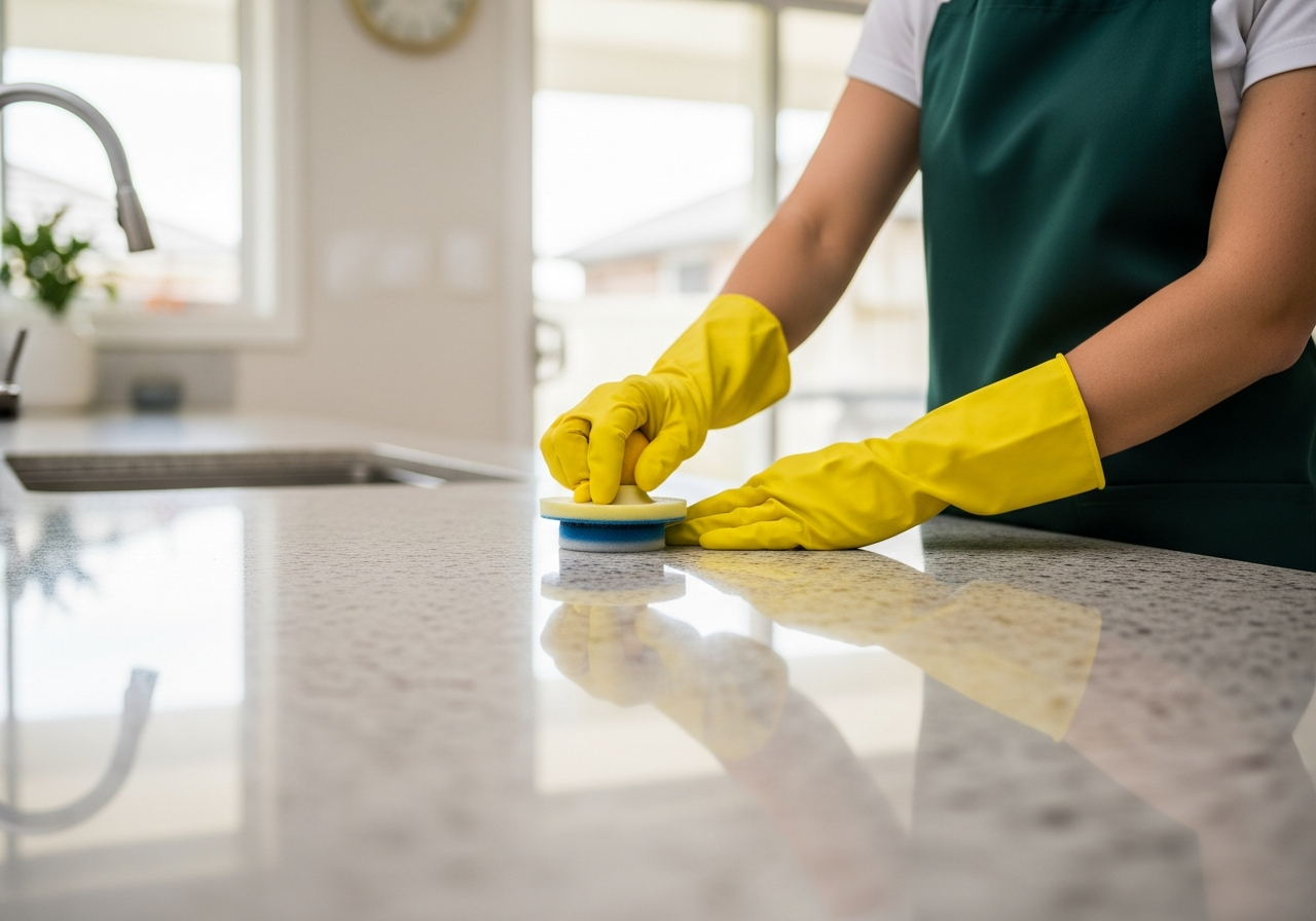 Cleaner polishing kitchen bench