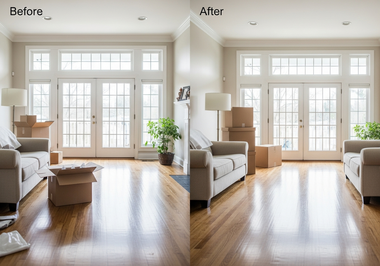 Living room before and after