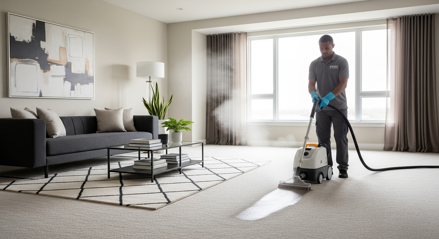 Carpet steam cleaning in living room