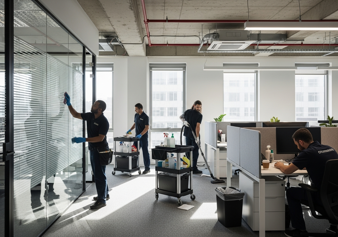 Commercial cleaners in modern office