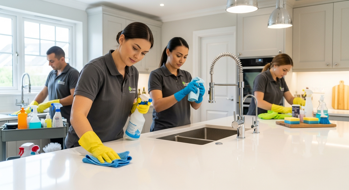 Professional end of lease cleaners in a kitchen