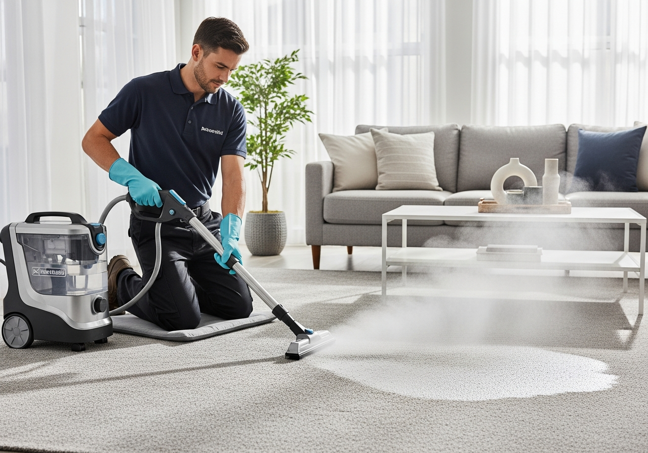 Carpet steam clean in a living room