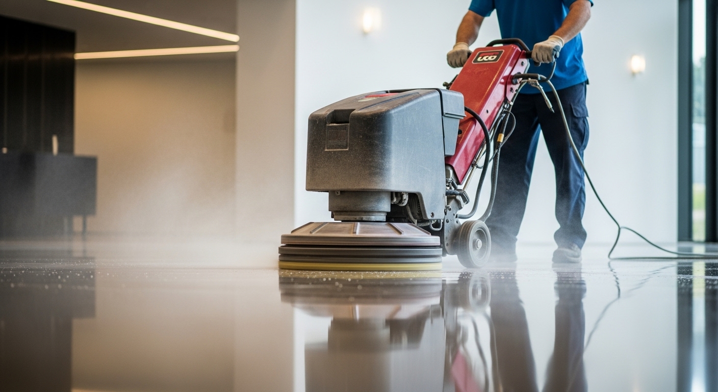 Floor polishing in progress