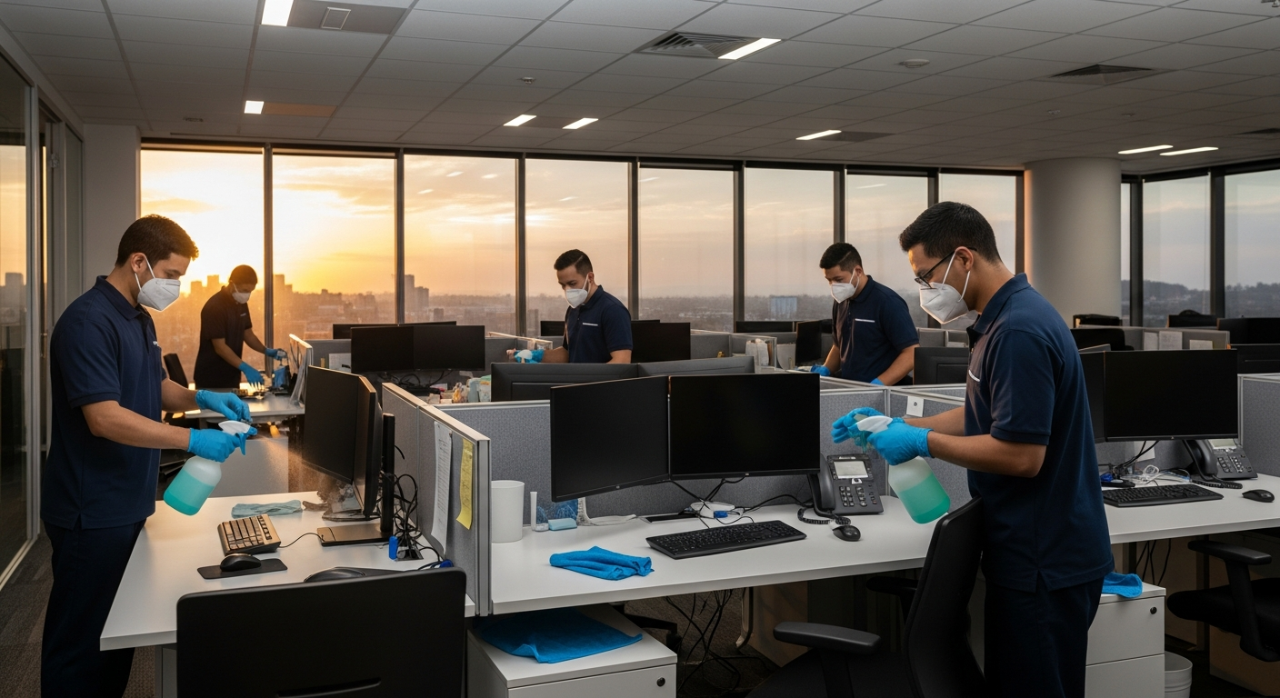 Commercial cleaning team at work