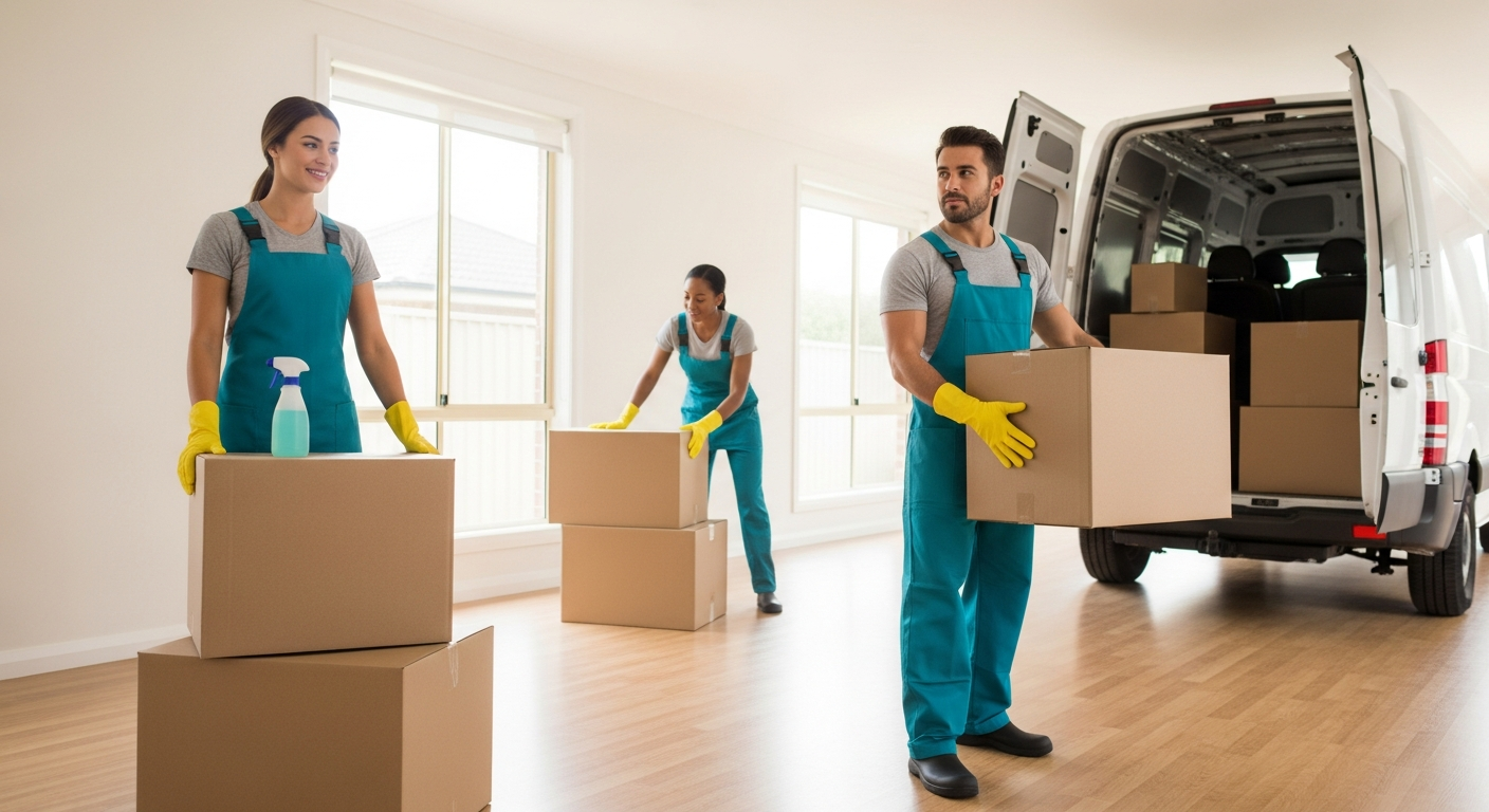 End of lease cleaning and moving boxes