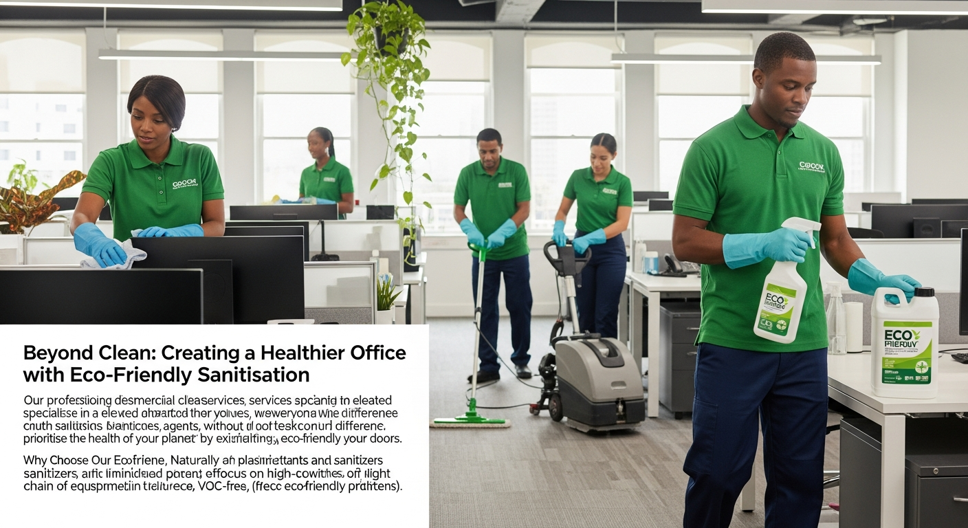 Commercial cleaners sanitising an office