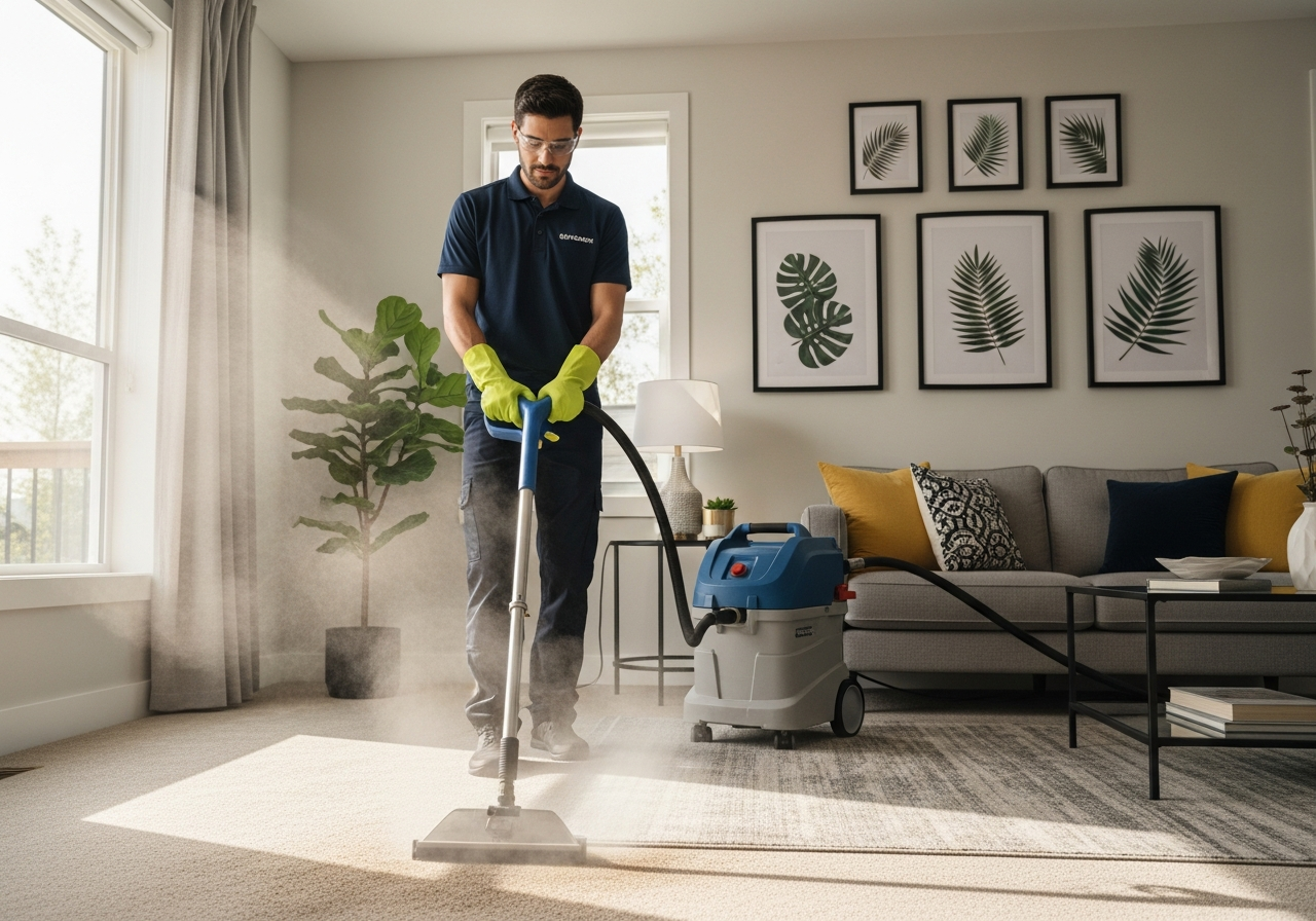 Cleaner steam cleaning carpet