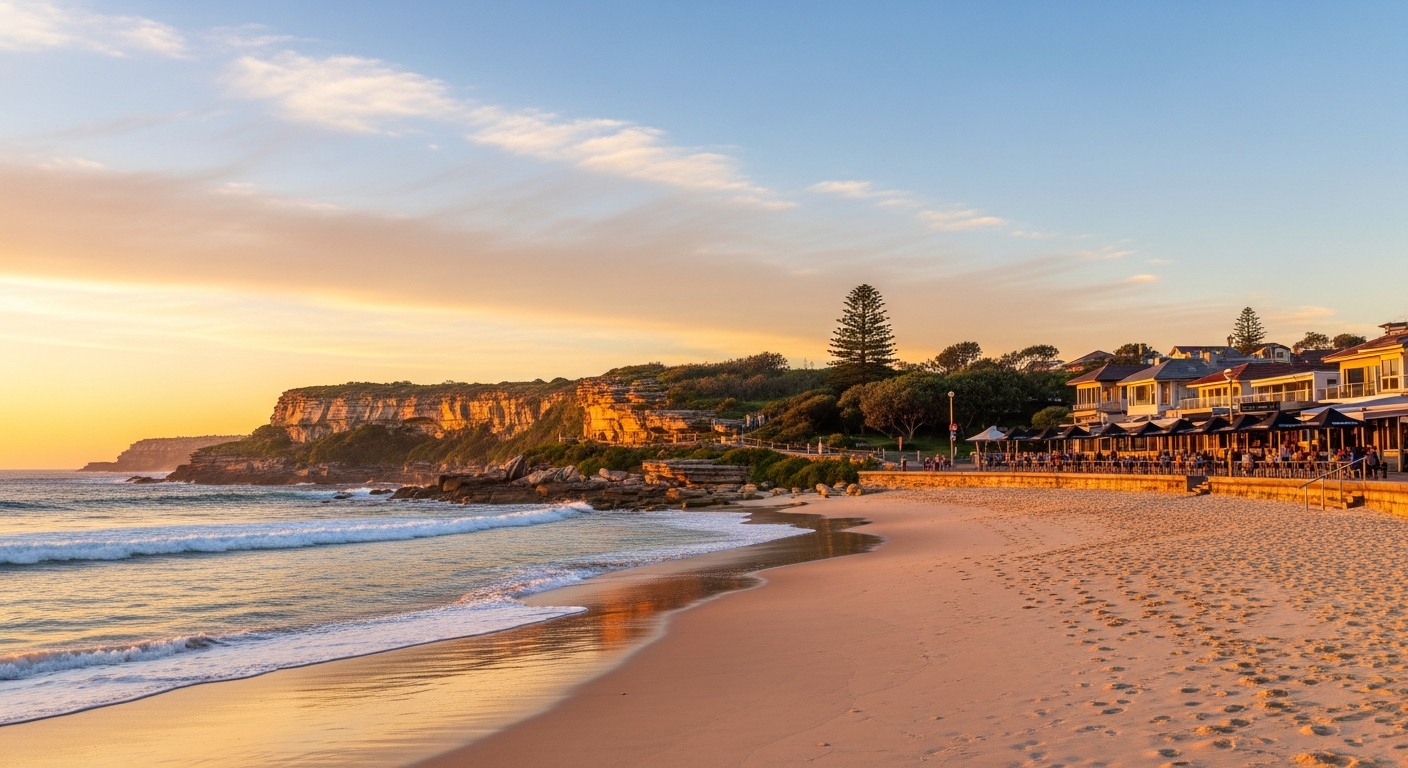Tamarama beach sunrise and cafes