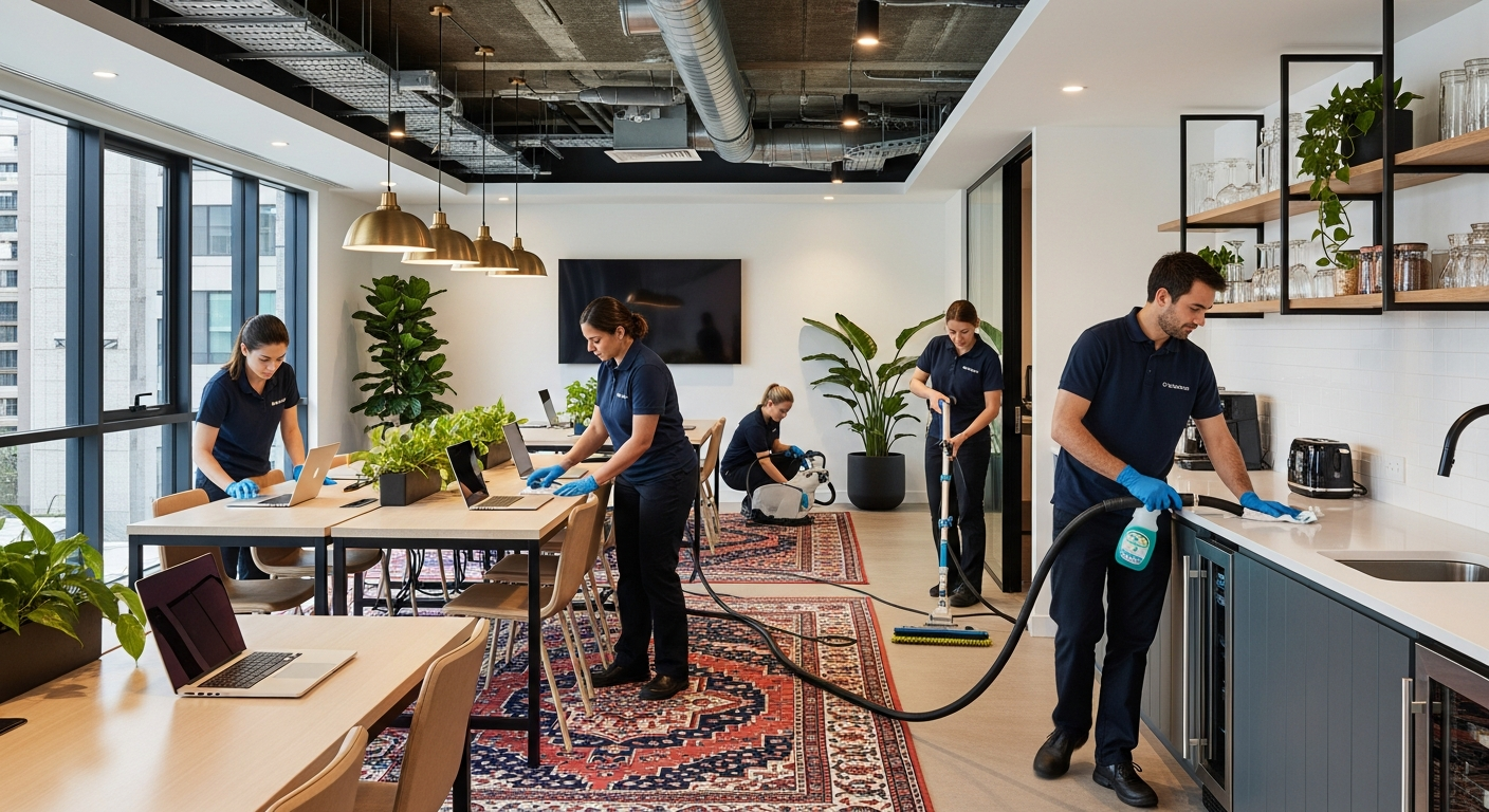 Professional cleaners working in an Ultimo office