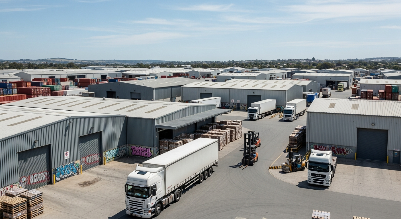 Rookwood industrial area with warehouses and trucks