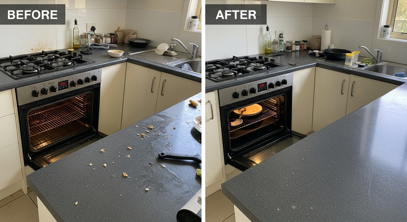 Before and after end of lease kitchen clean