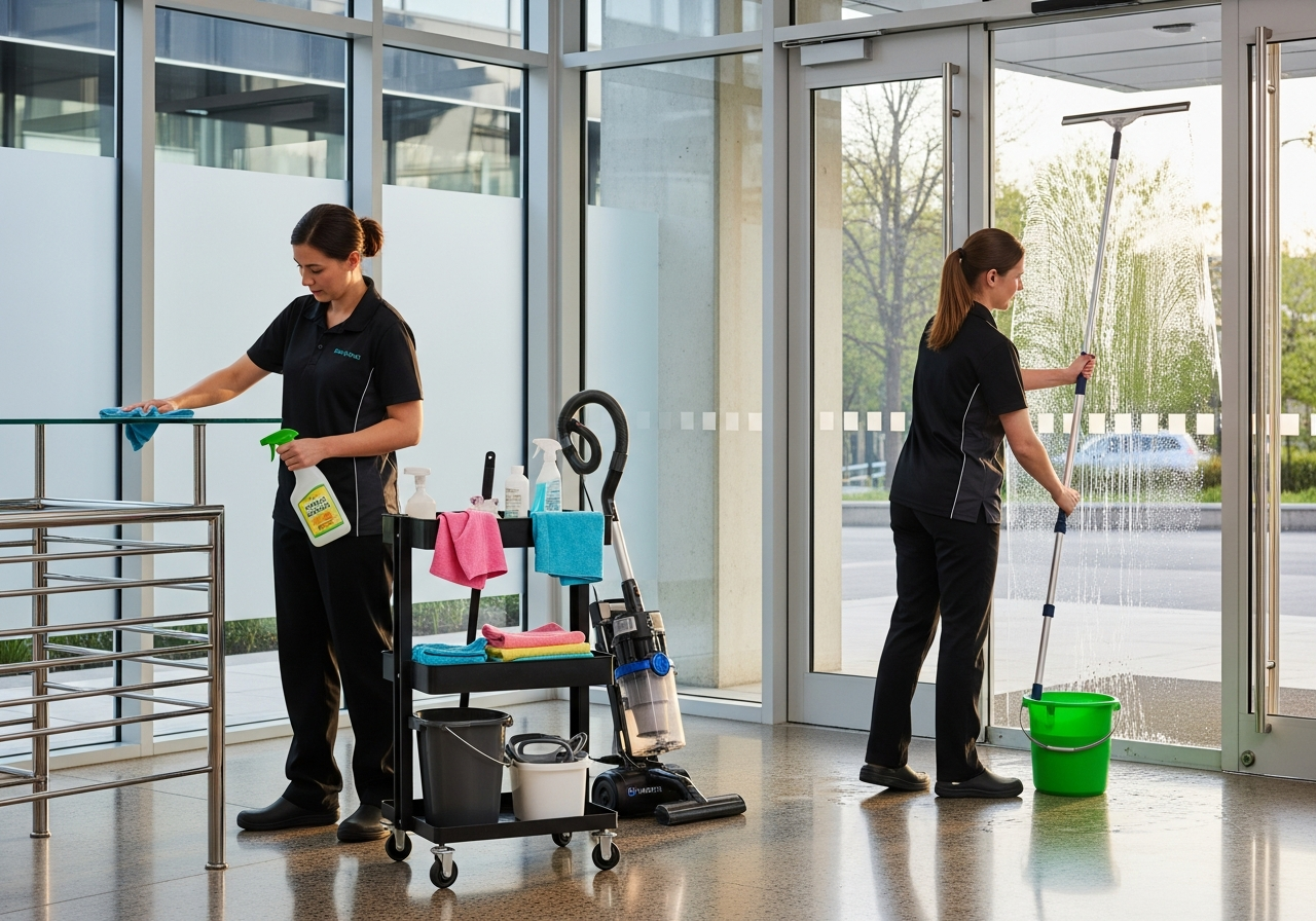 Cleaners working in St Leonards office lobby