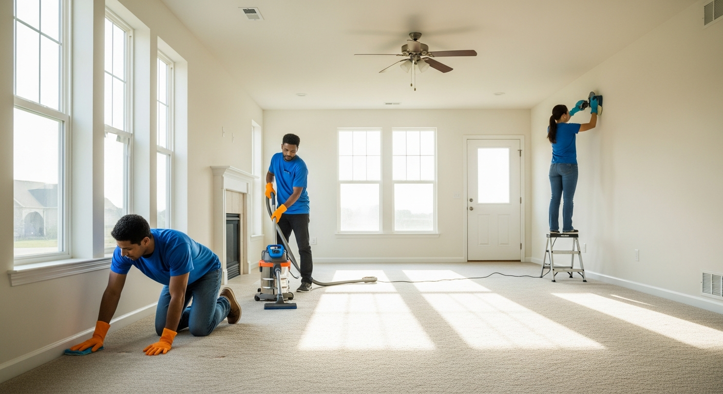 End of lease cleaning team in a living room