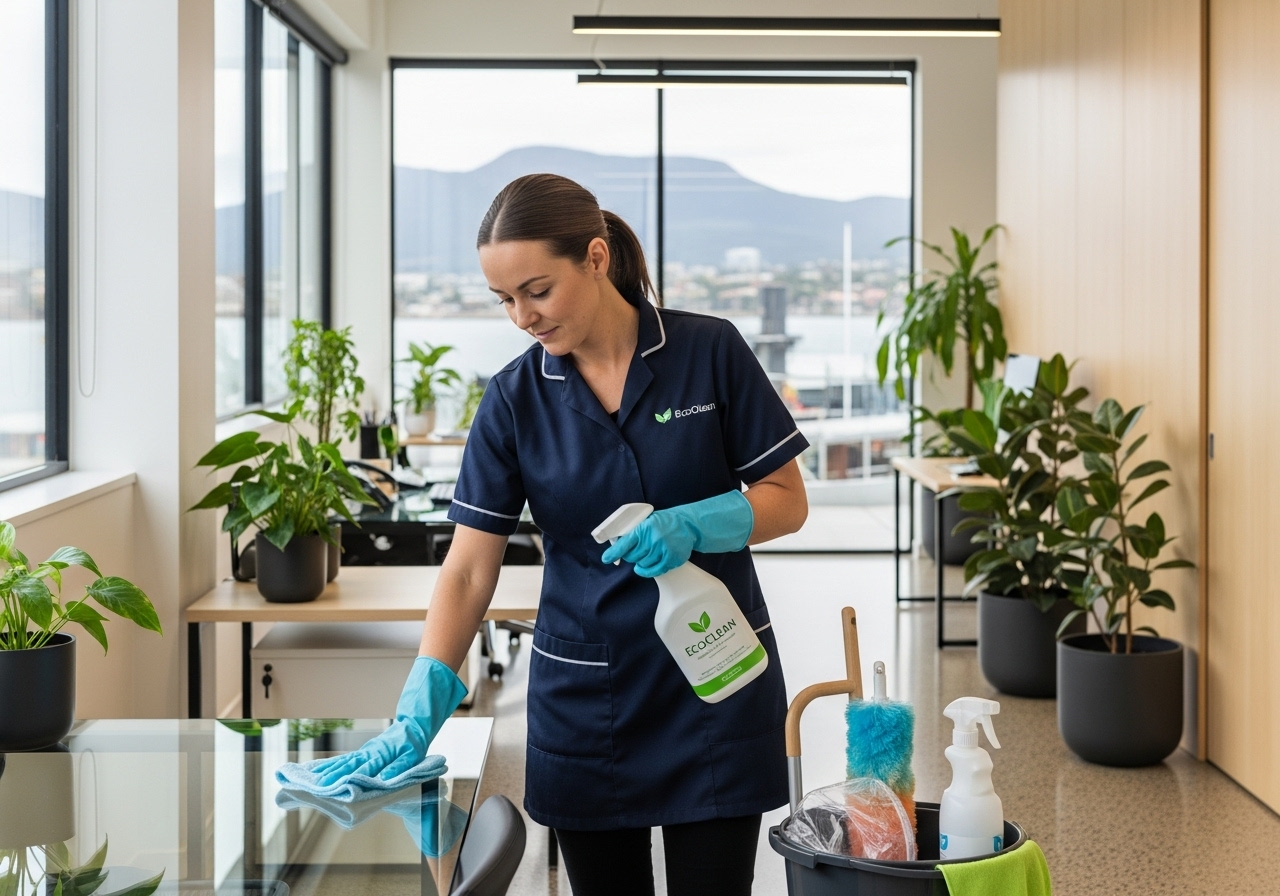 Cleaner using eco friendly products in Hobart office