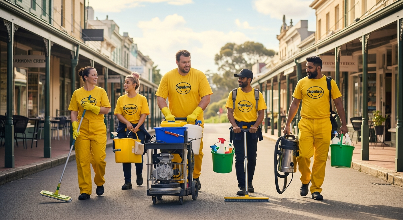 Cleaning team in small-town environment
