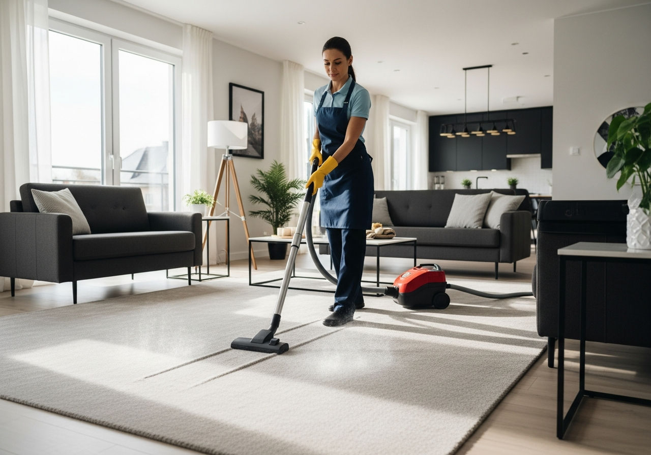 Cleaner vacuuming carpet