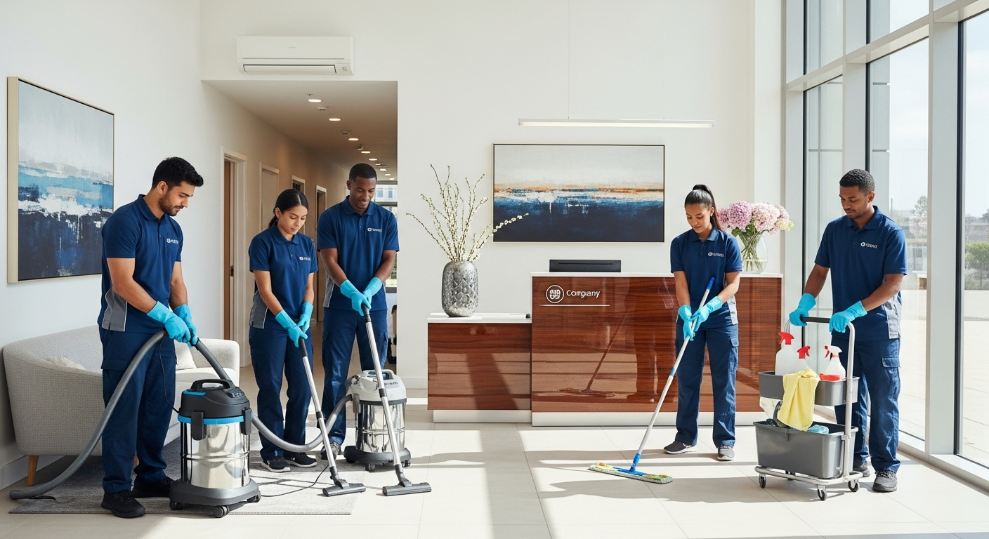 office cleaners setting up equipment