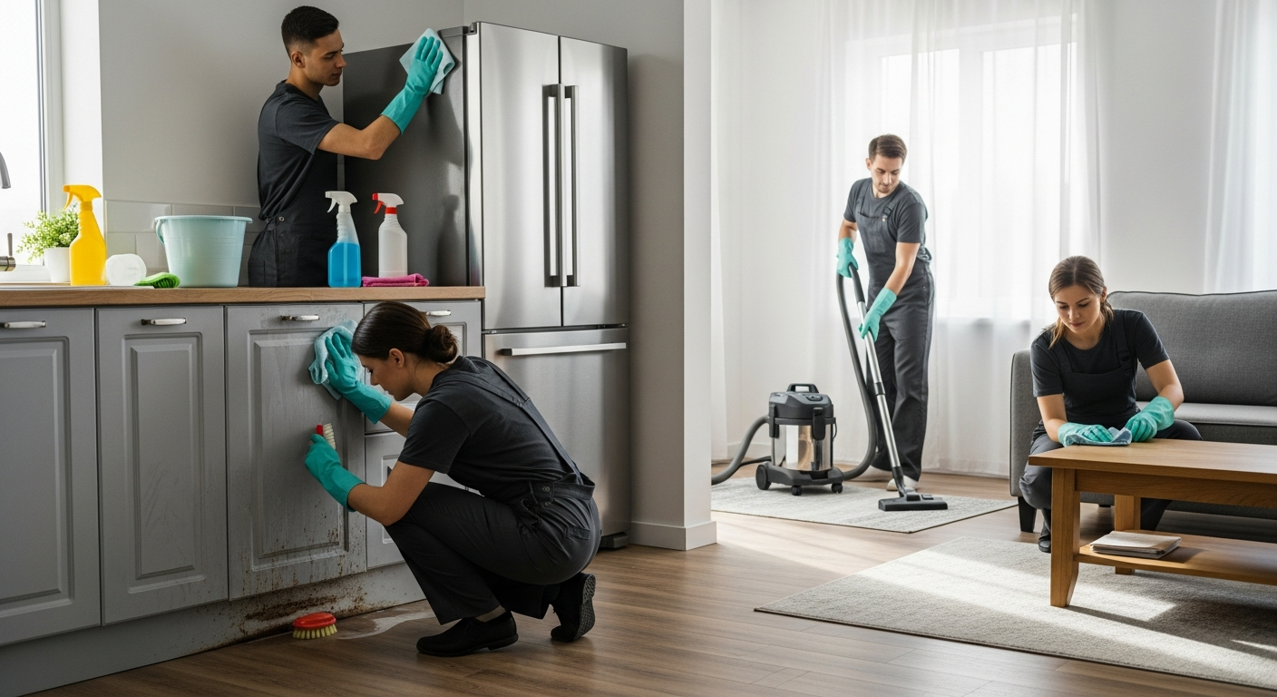 End of lease cleaners working in apartment