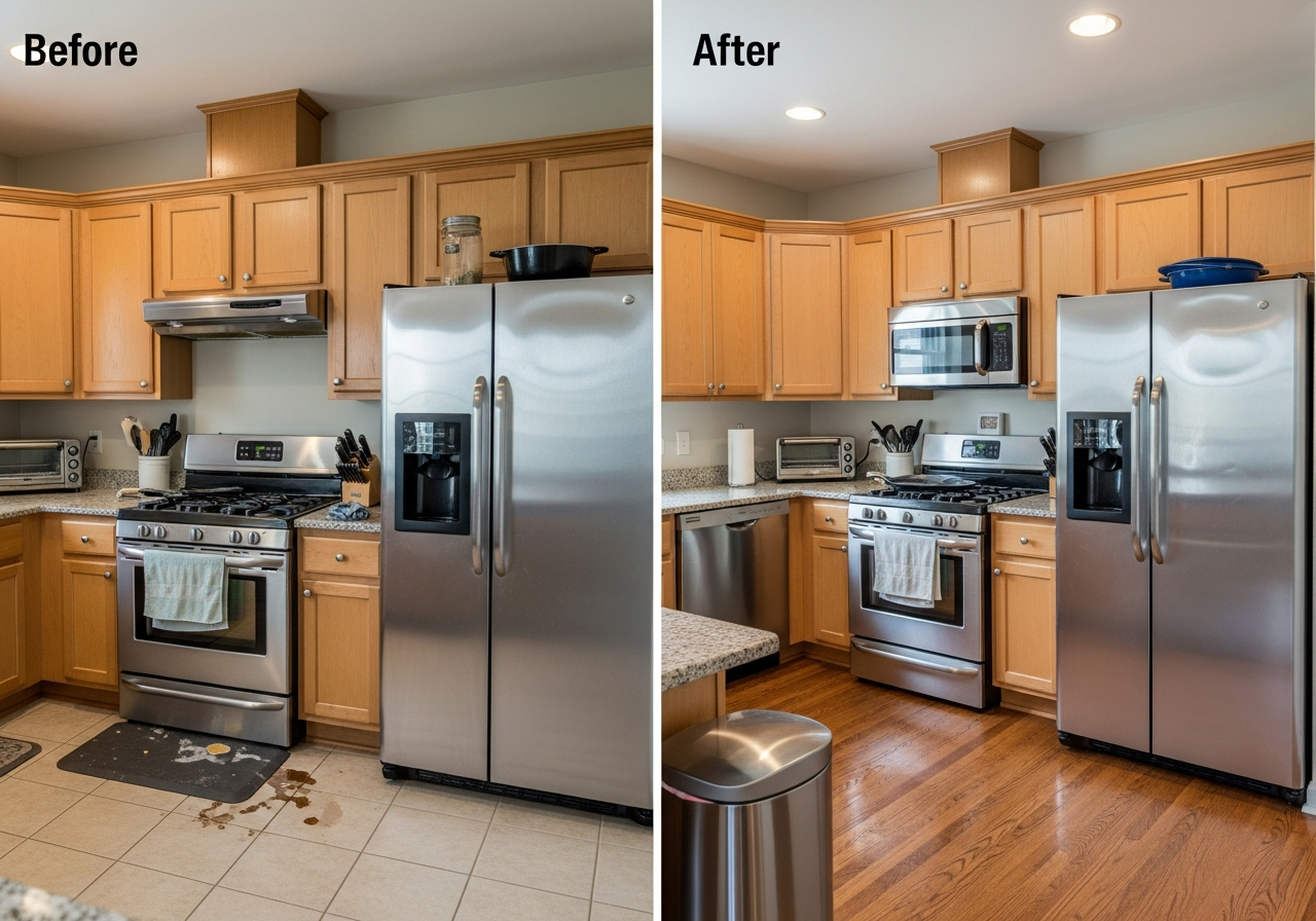Before and after vacate clean kitchen