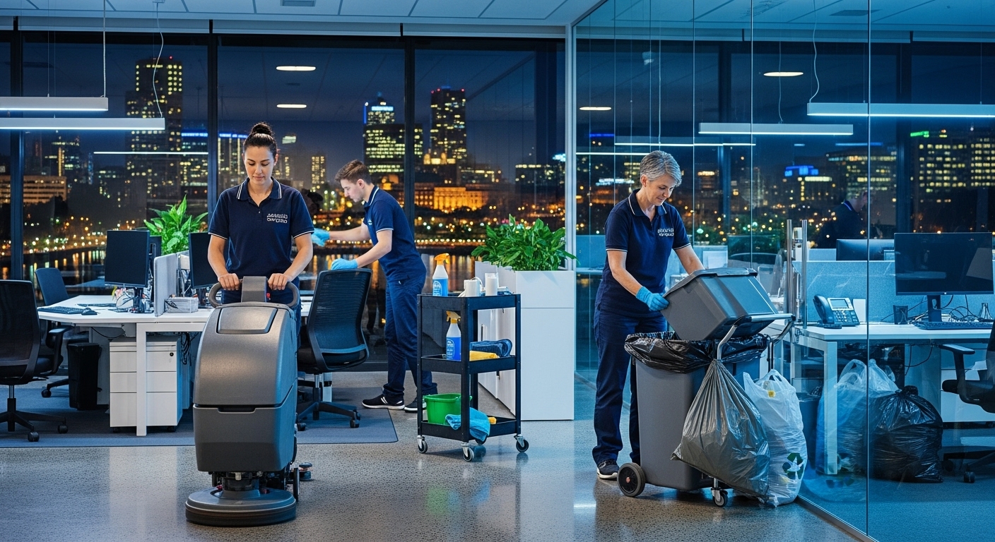 Commercial cleaners working in Adelaide office