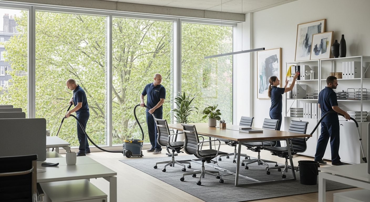 Cleaning team in modern office