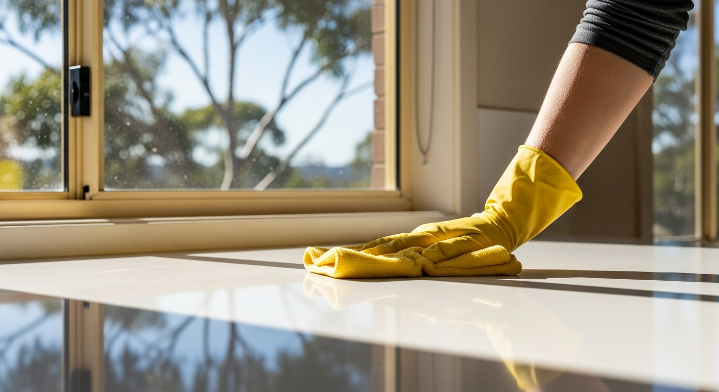 Cleaner polishing kitchen bench