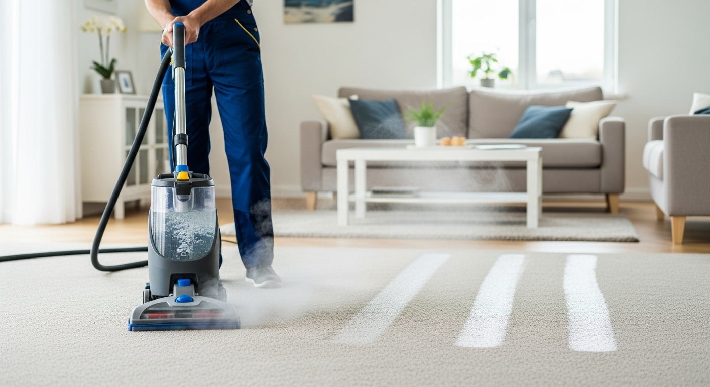 Cleaner steam cleaning carpet