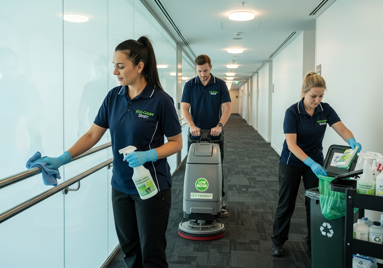 Strata cleaners in apartment corridor