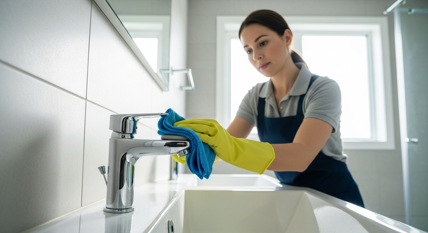 Bathroom being cleaned
