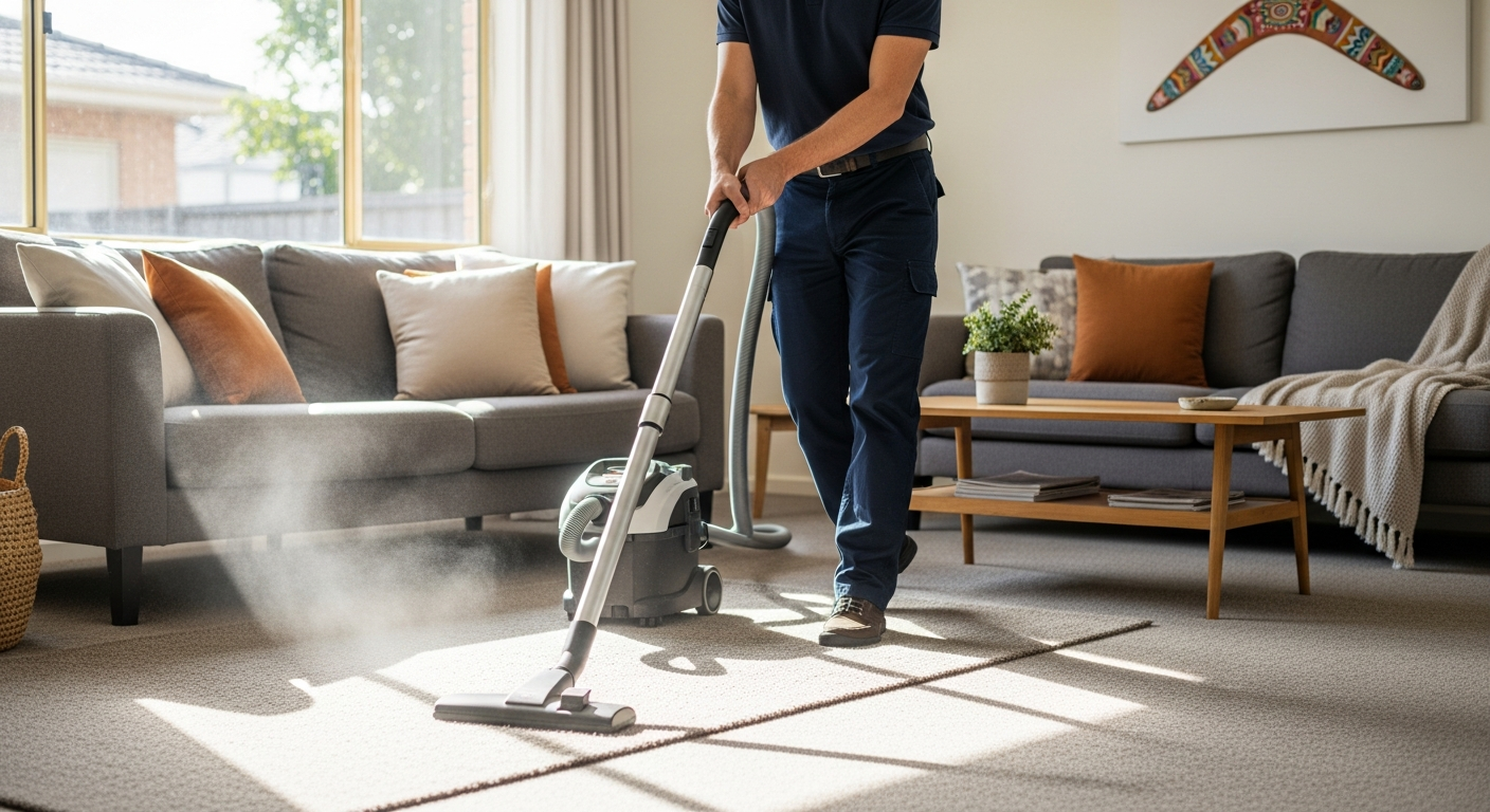 Cleaner vacuuming living room