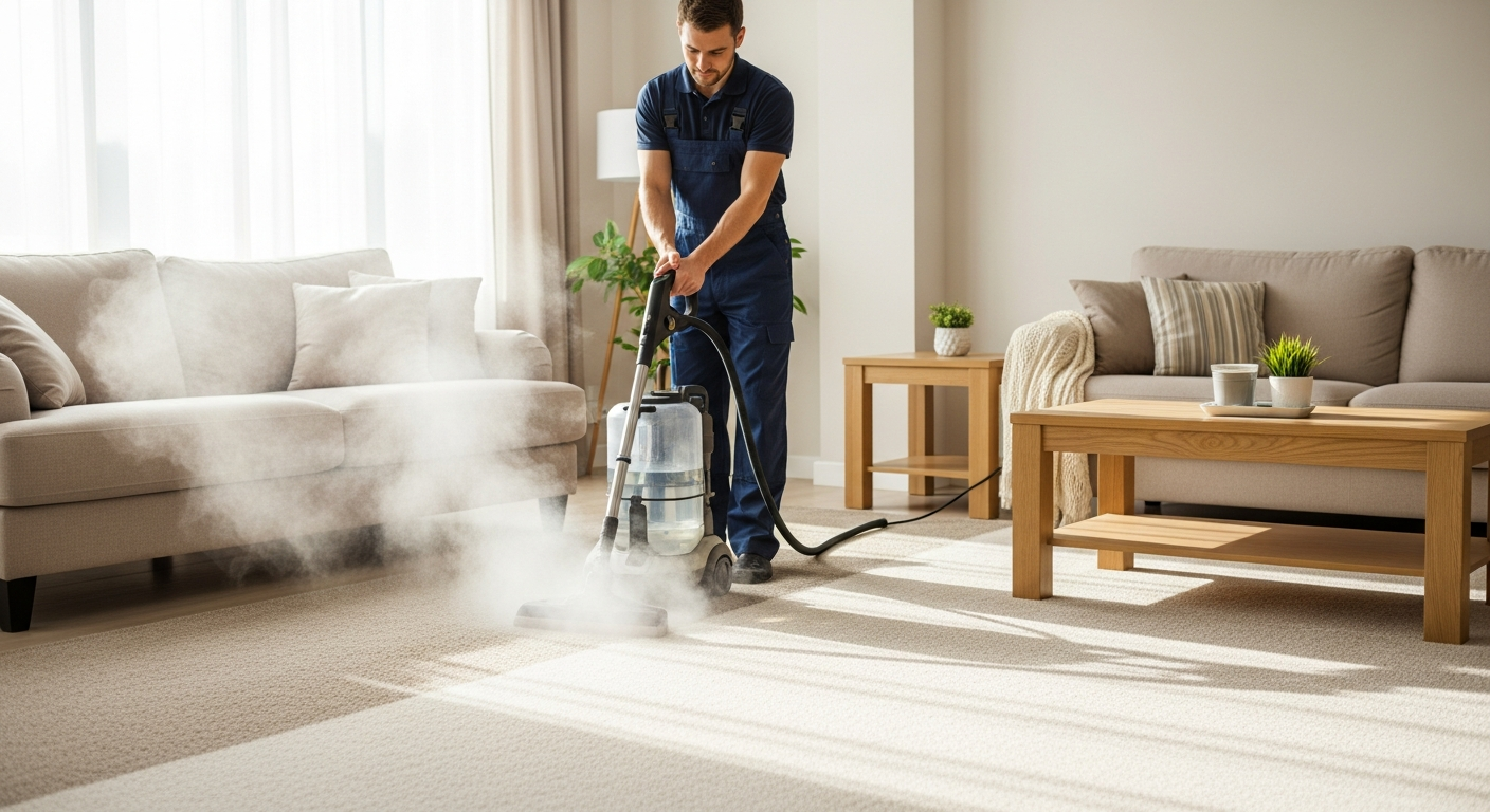 Carpet steam cleaning in living room