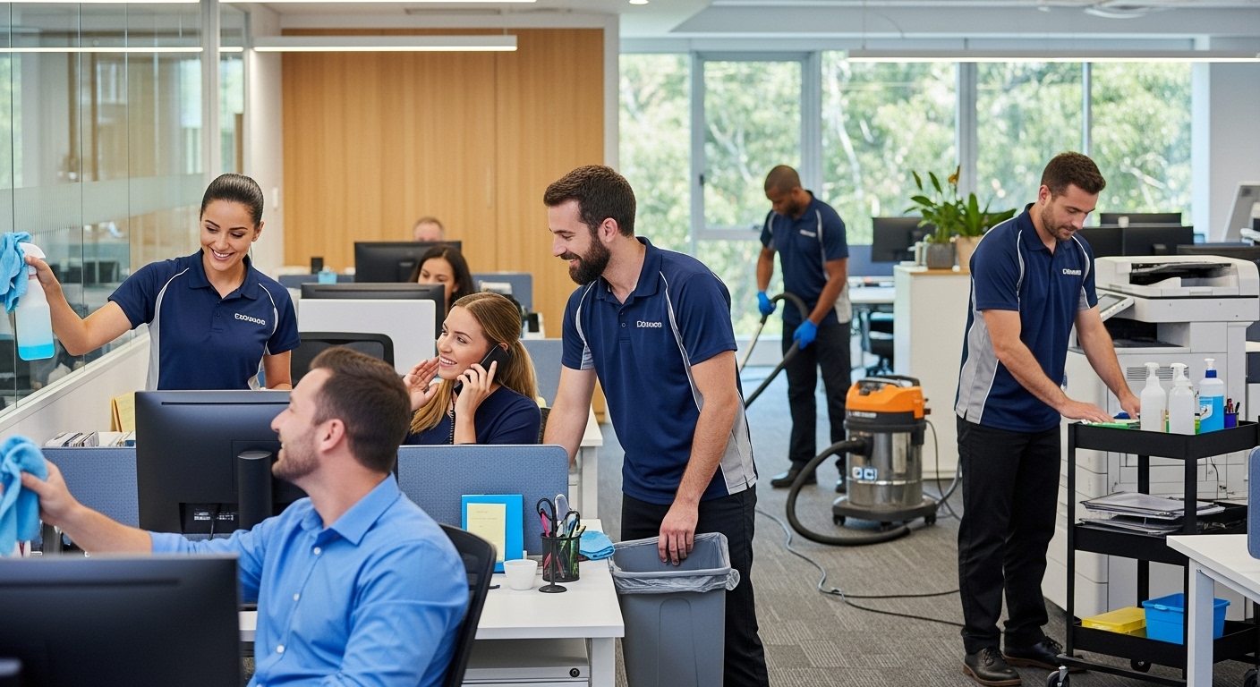 Professional cleaners at work in a Baulkham Hills office