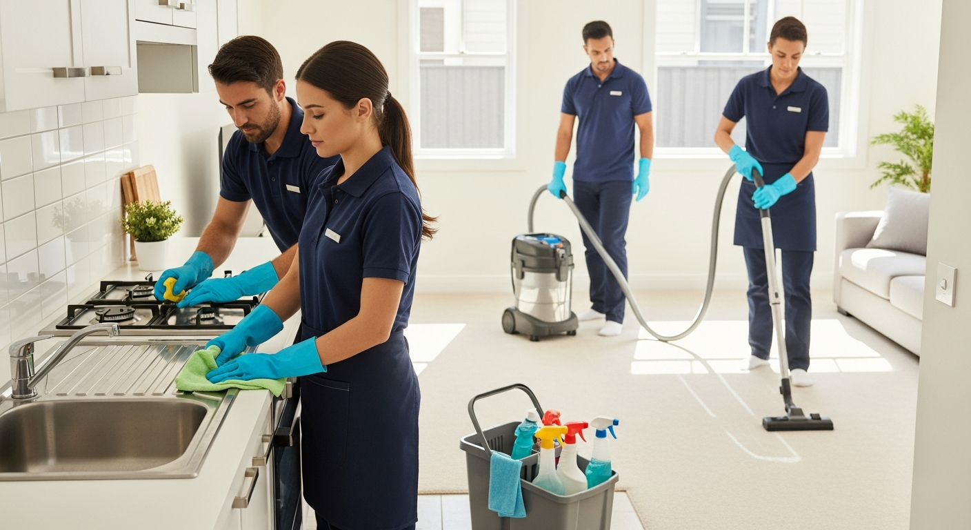 Vacate clean team working in rental property