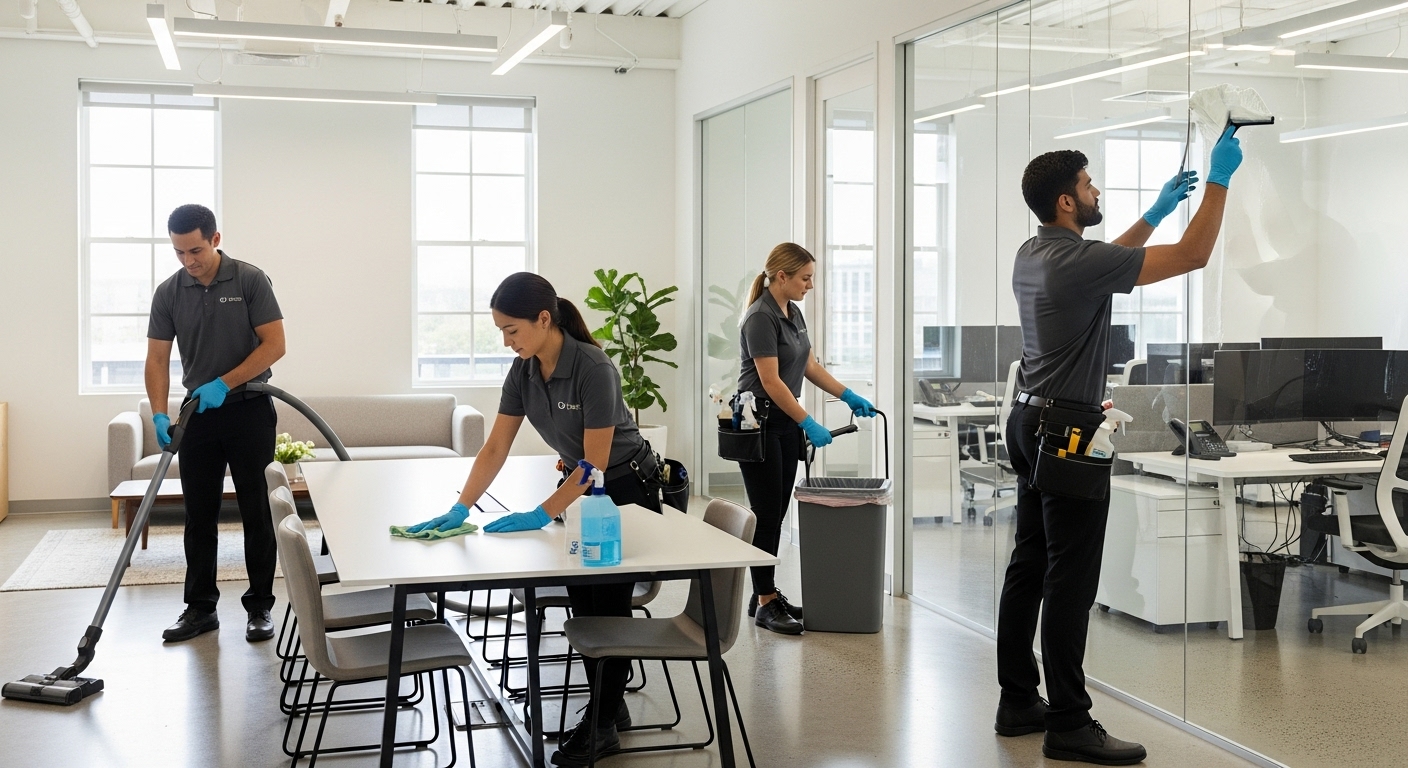Professional cleaners working in an Annandale office