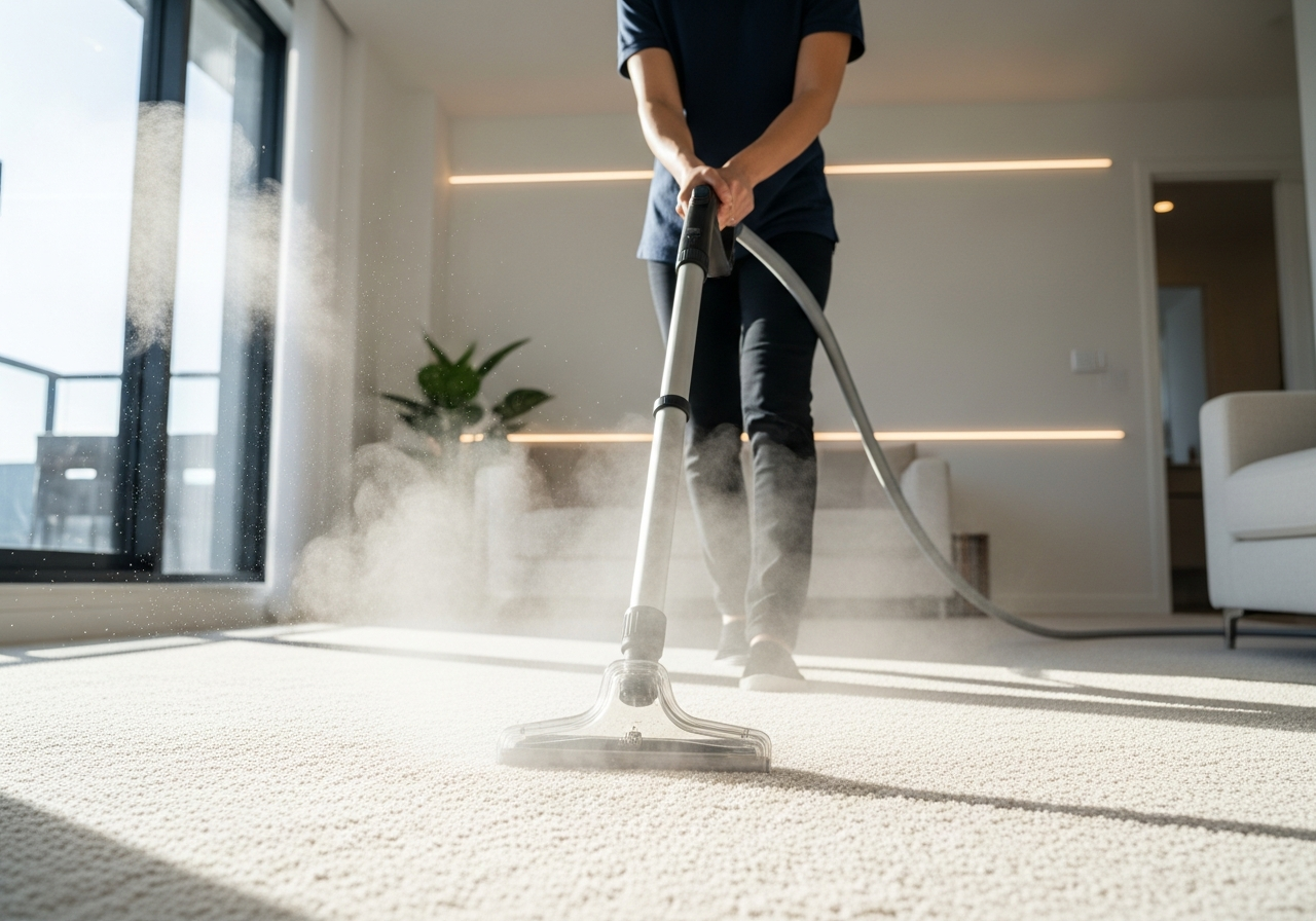Carpet steam cleaning in apartment lounge