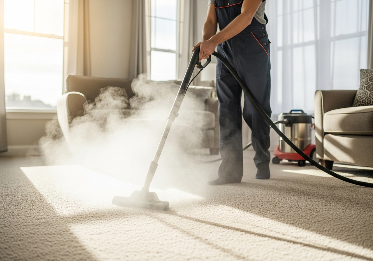 Carpet steam cleaning in living room