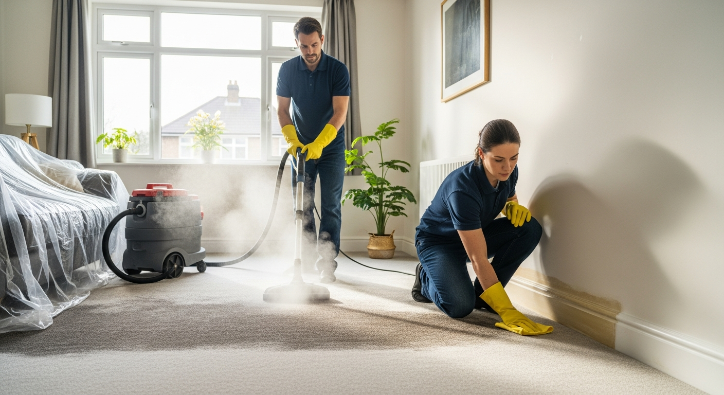 End of lease cleaning team working in a home