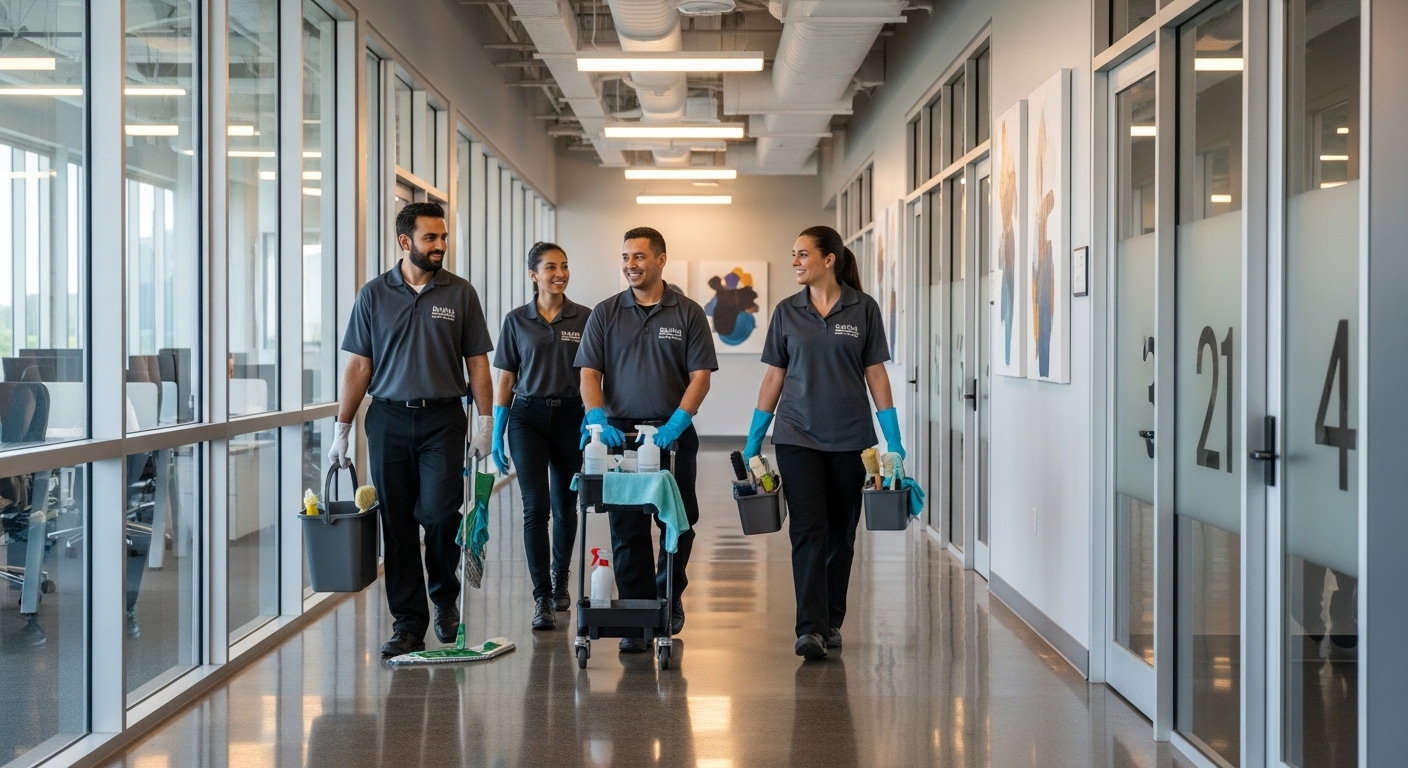 Cleaning team in Bardia office