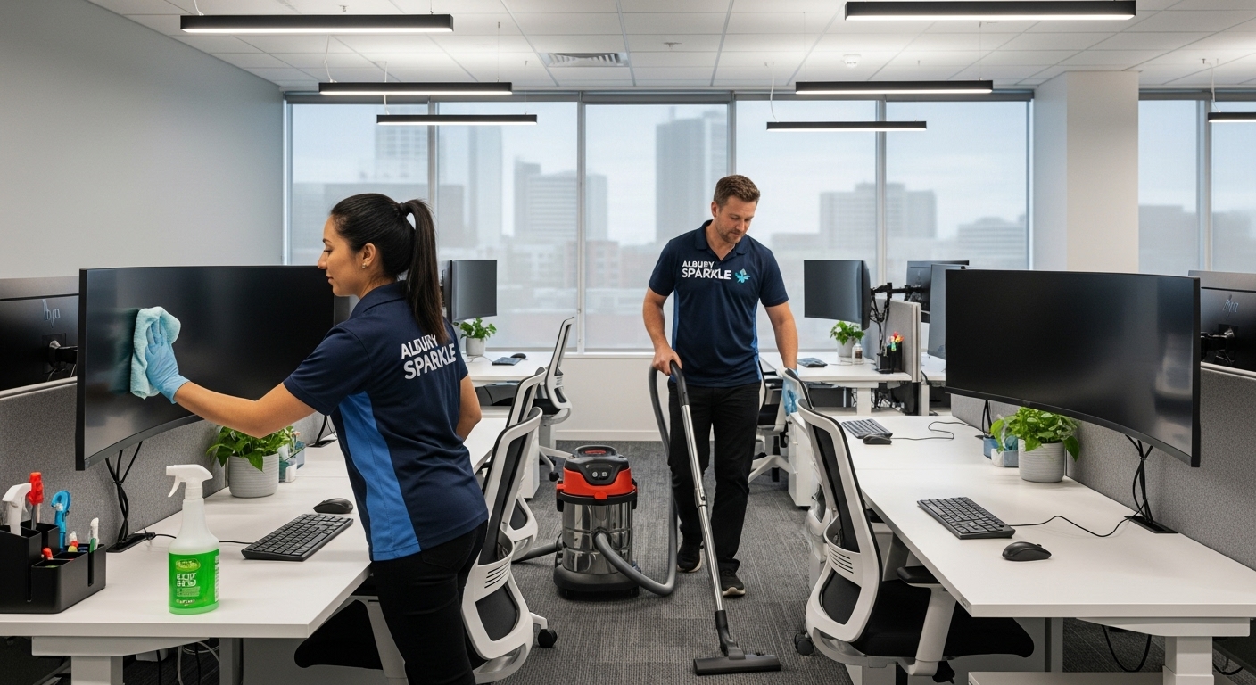 Professional cleaners in an Albury office