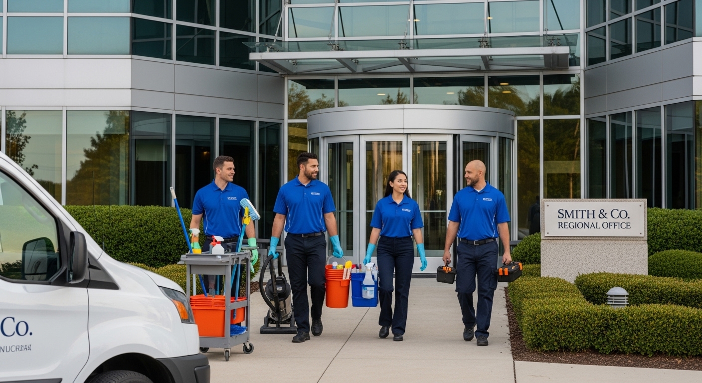 Cleaning crew arriving at business