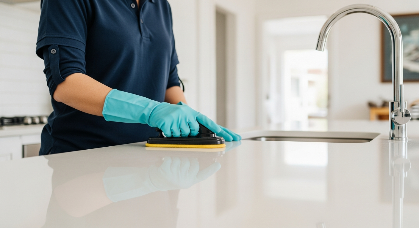Cleaner polishing kitchen bench