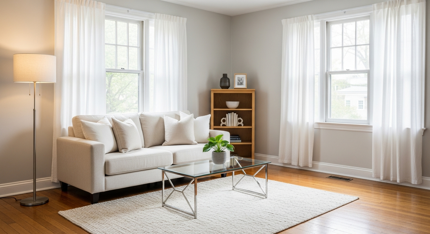 Spotless living room after bond clean