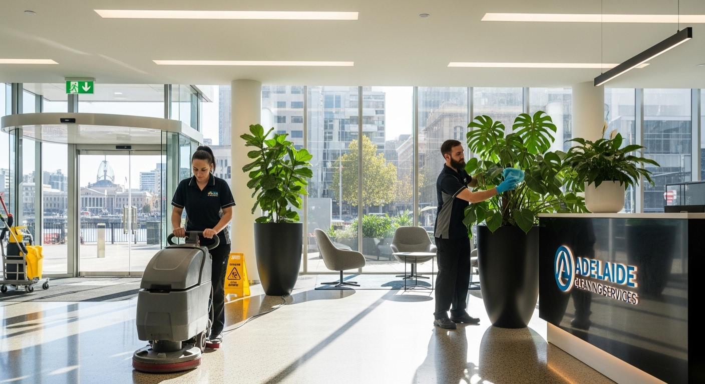 Commercial cleaners in Adelaide office lobby