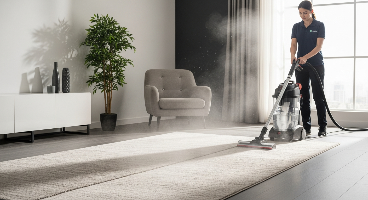 Cleaner steam cleaning carpet