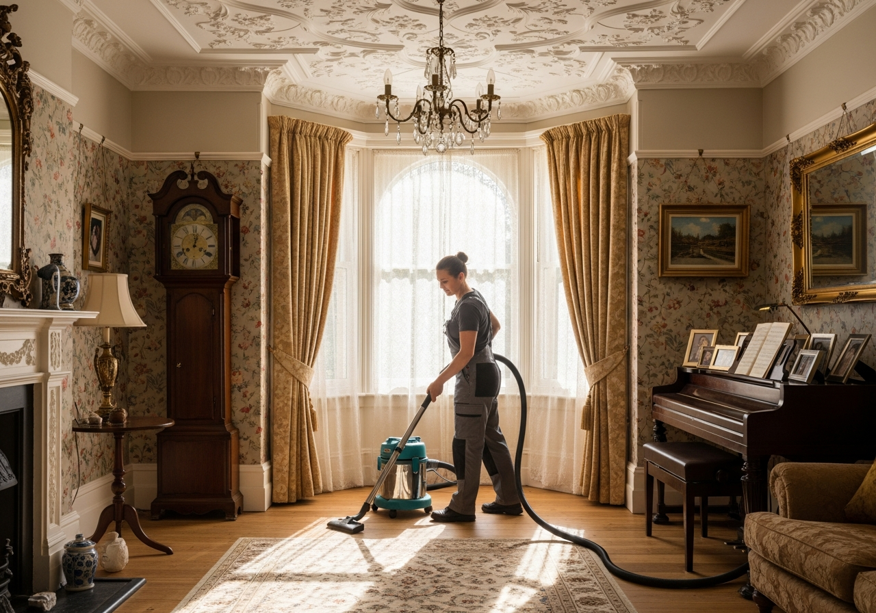 End of lease cleaner in living room