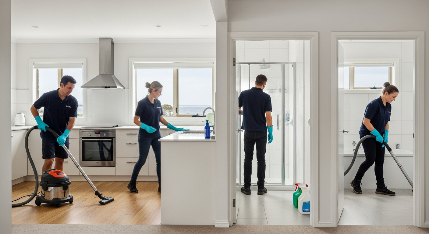 End of lease cleaners preparing a rental property for inspection