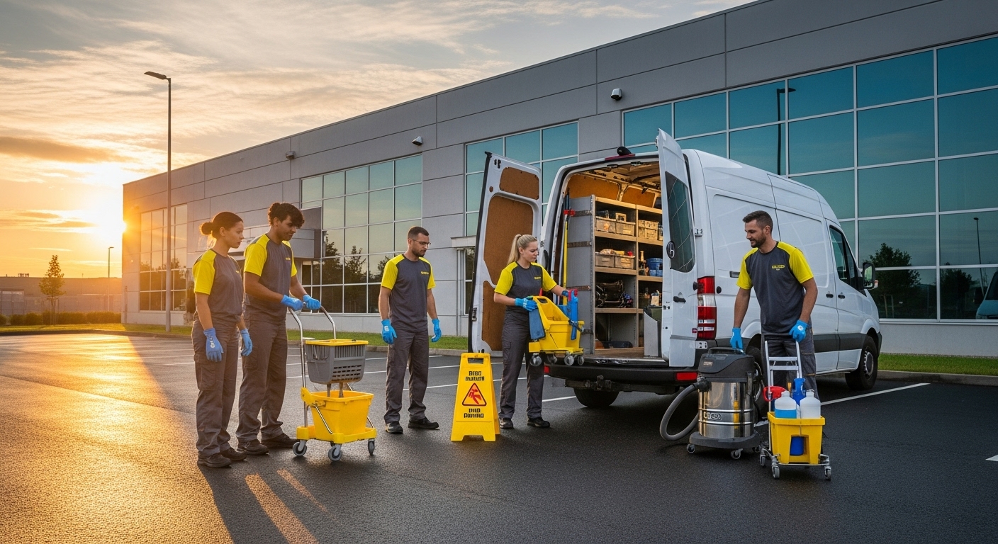 Cleaning team preparing for industrial clean
