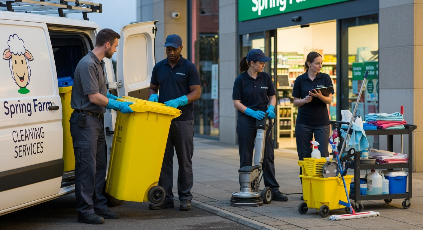 Spring Farm cleaning crew preparing equipment